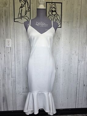 Another Story White Mermaid Midi Dress | XL | Bodycon Flounce Hem